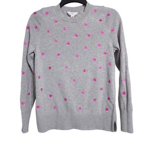 Time and Tru Gray Embroidered Pink Heart Crewneck Sweater XS Valentine's Day EUC